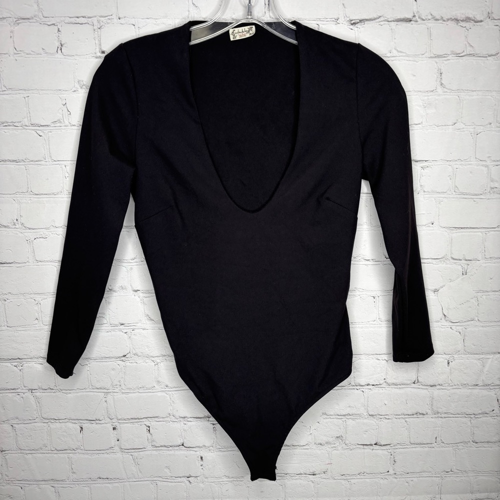 Free People Intimately V Neck Close Call Duo Bodysuit Top Black - Picture 9 of 11